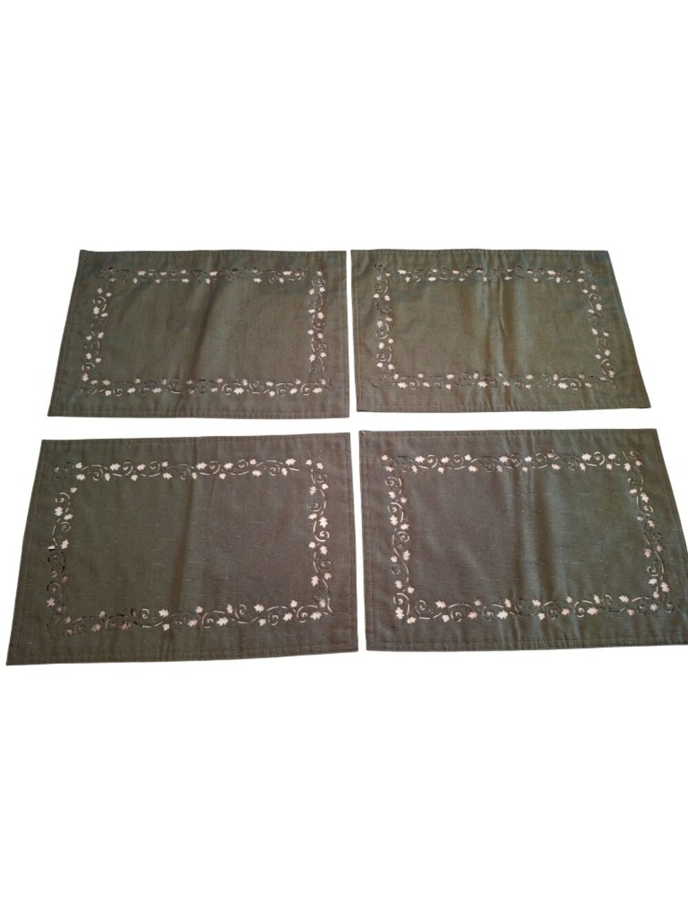Vintage Sage Green Cutwork Placemats Set of 4 Leaf Vine Farmhouse Cottage